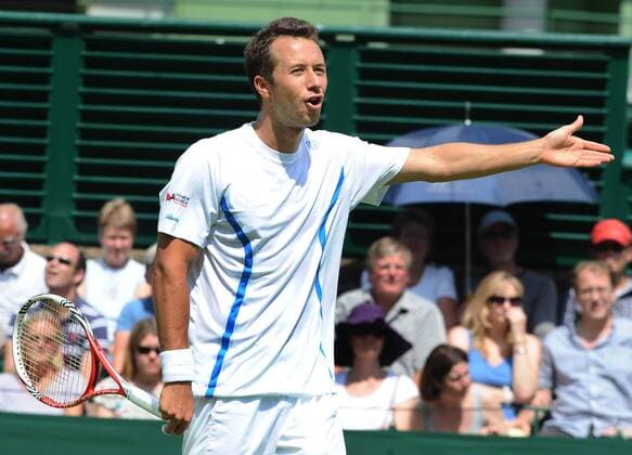 Tennis - 2013 Wimbledon Championships - Mens Singles First Round Philipp Kohlschreiber on Court 18. Philipp Kohlschreiber - Germany complains about a line call 