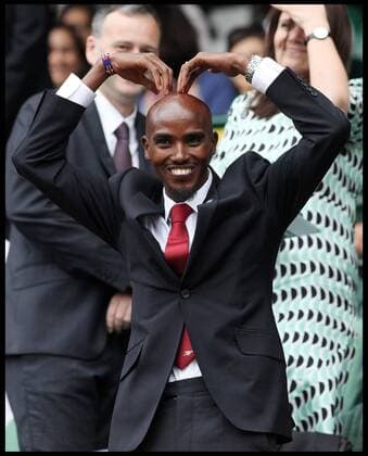 Mohamed Mo Farah doing the MOBOT in the Royal Box on Day 3 of The Wimbledon Lawn Tennis Championships, Wimbledon, London, United Kingdom Wednesday, 26th June 2013 AndrewxParsonsx xi-Images  IIM-0146-0045