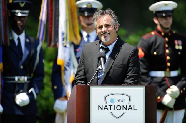 June 26, 2013 - CBS broadcaster and Troops First founder David Feherty speaks with the crowd during opening ceremonies on Pro-Am day at Congressional Country Club in Bethesda MD. Golf 2013: AT&T National Pro-Am JUN 26 - ZUMAcjm