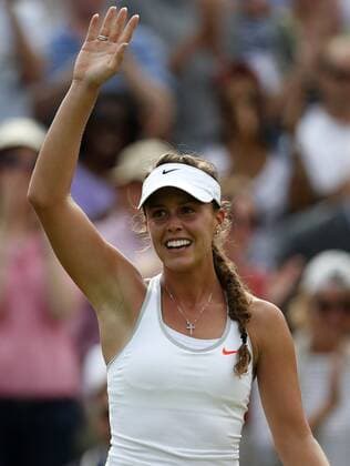 Michelle Larcher De Brito of Portugal gestures to the audience after the second round of women s singles on day 3 of the Wimbledon Lawn Tennis Championships at the All England Lawn Tennis and Croquet Club in London, Britain on June 26, 2013. (Xinhua Wang Lili) (SP)BRITAIN-LONDON-TENNIS-WIMBLEDON-DAY 3 