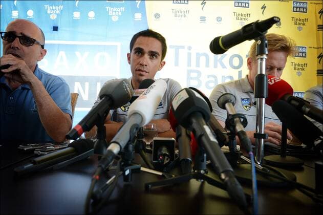 : Alberto Contador Velasco (Spain Team Saxobank - Saxo Bank - Tinkoff Bank) CYCLISME : Conference De Presse Alberto Contador - Tour De France - Porto Vecchio - 27 06 2013 Photonews Panoramic 