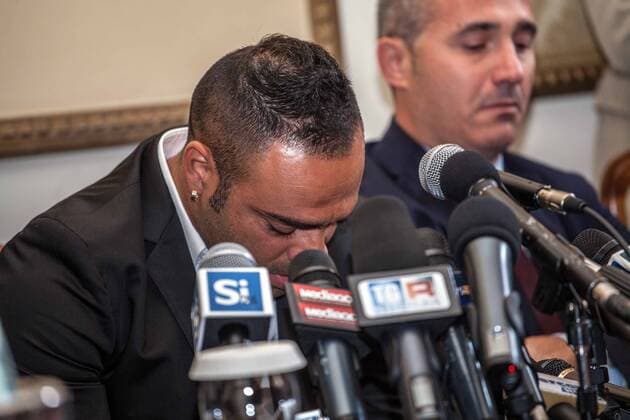 June 27, 2013 - Palermo, Italy - The top player of Palermo, Fabrizio Miccoli, investigated over alleged extortion, apologizes and breaks down in tears during the press conference, in Palermo, Sicily, on June 27, 2013.....Photo: AntonioxMelita NurPhoto Italy: Miccoli apologizes and breaks down in tears  - ZUMAn23