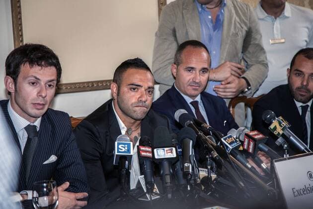 June 27, 2013 - Palermo, Italy - The top player of Palermo, Fabrizio Miccoli, investigated over alleged extortion, apologizes and breaks down in tears during the press conference, in Palermo, Sicily, on June 27, 2013.....Photo: AntonioxMelita NurPhoto Italy: Miccoli apologizes and breaks down in tears  - ZUMAn23