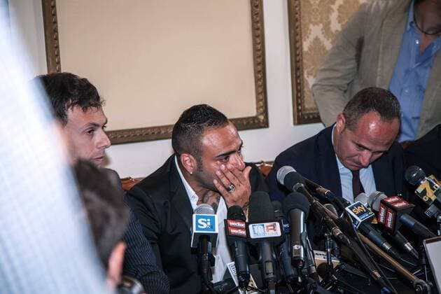June 27, 2013 - Palermo, Italy - The top player of Palermo, Fabrizio Miccoli, investigated over alleged extortion, apologizes and breaks down in tears during the press conference, in Palermo, Sicily, on June 27, 2013.....Photo: AntonioxMelita NurPhoto Italy: Miccoli apologizes and breaks down in tears  - ZUMAn23