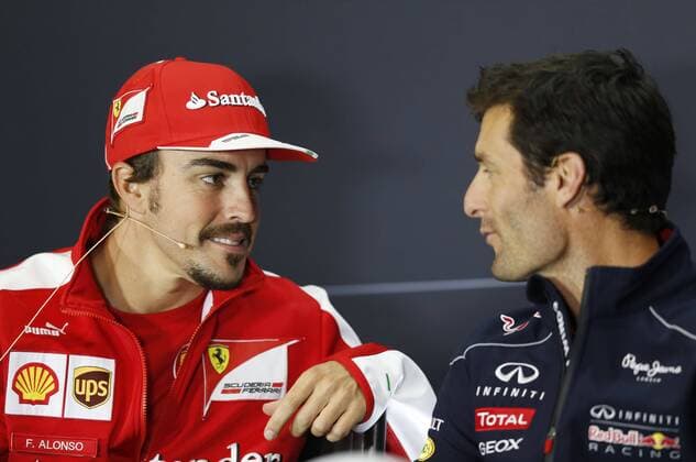 Motorsports: FIA Formula One World Championship 2013, Grand Prix of Great Britain, 3 Fernando Alonso (ESP, Scuderia Ferrari), 2 Mark Webber (AUS, Infiniti Red Bull Racing), xHOCHxZWEIx