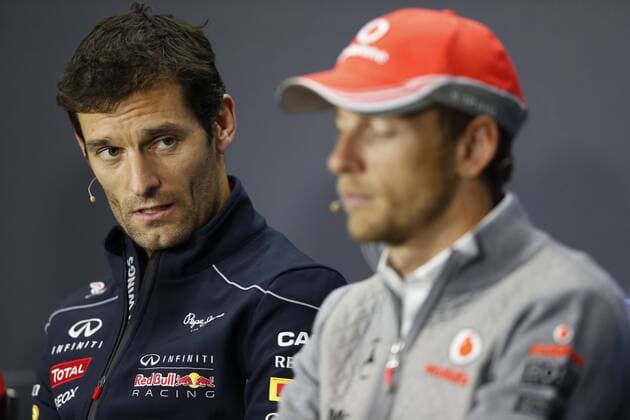Motorsports: FIA Formula One World Championship 2013, Grand Prix of Great Britain, 2 Mark Webber (AUS, Infiniti Red Bull Racing), 5 Jenson Button (GBR, Vodafone McLaren Mercedes), xHOCHxZWEIx