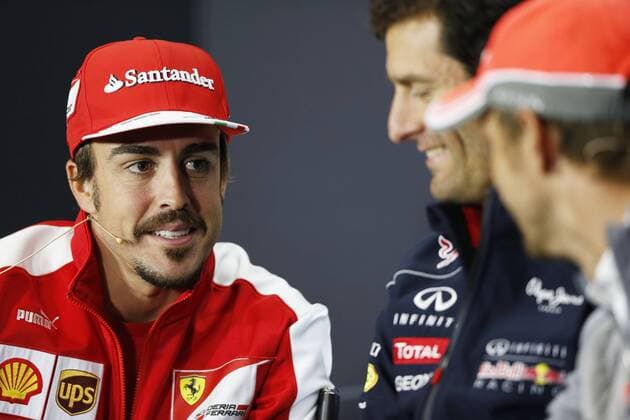Motorsports: FIA Formula One World Championship 2013, Grand Prix of Great Britain, 3 Fernando Alonso (ESP, Scuderia Ferrari), 2 Mark Webber (AUS, Infiniti Red Bull Racing), 5 Jenson Button (GBR, Vodafone McLaren Mercedes), xHOCHxZWEIx