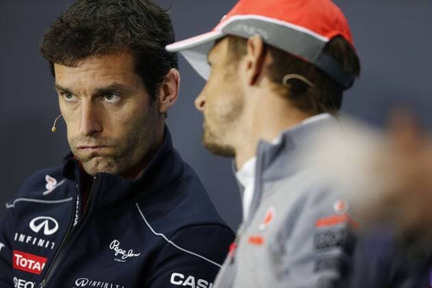 Motorsports: FIA Formula One World Championship 2013, Grand Prix of Great Britain, 2 Mark Webber (AUS, Infiniti Red Bull Racing), 5 Jenson Button (GBR, Vodafone McLaren Mercedes), xHOCHxZWEIx