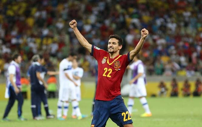 Semifinal of Confederations Cup between Spain and Italy. In this picture, Jesus Navas celebrates the victory after the penalties. xPABLOGARCIAx 