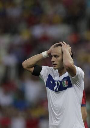 (130628) -- FORTALEZA, June 28, 2013 (Xinhua) -- Italy s Alberto Gilardino reacts during the FIFA s Confederations Cup Brazil 2013 semifinal match against Spain held at Castelao Stadium in Fortaleza, Brazil, on June 27, 2013. Spain won 7-6 in a penalty shoot-out. (Xinhua Guillermo Arias) (itm) (SP)BRAZIL-FORTALEZA-CONFEDERATIONS-SPAIN VS ITALY 