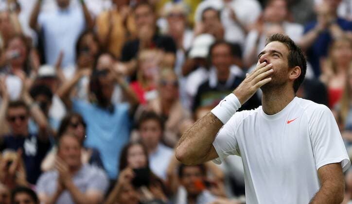 (130703) -- LONDON, July 3, 2013 (Xinhua) -- Juan Martin Del Potro of Argentina greets the spectators after the quarterfinal of men s singles on day 9 of the Wimbledon Lawn Tennis Championships at the All England Lawn Tennis and Croquet Club in London, Britain, on July 3, 2013. . (Xinhua Wang Lili) (jyc) (SP)BRITAIN-LONDON-TENNIS-WIMBLEDON-DAY 9 
