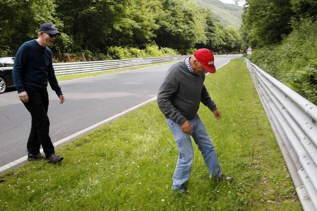 Motorsports: FIA Formula One World Championship 2013, Grand Prix of Germany, Ron Howard (director of the movie RUSH) visits together with Niki Lauda (AUT, Mercedes AMG Petronas F1 Team) the accident scene of 1976 xHOCHxZWEIx