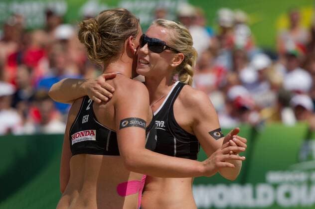 FIVB Beach Volleyball Weltmeisterschaft, Halbfinale 06.07.13, Lake Szelag, Stare Jablonki Jubel Britta Büthe Buethe ( 2 GER), Karla Borger ( 1 GER)