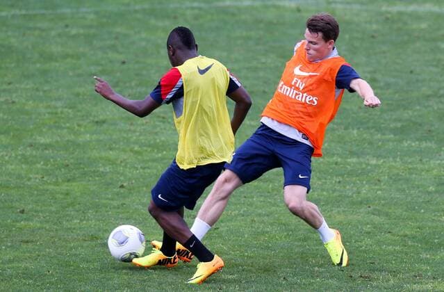 FUSSBALL - PSG, Training STEGERSBACH,AUSTRIA,11.JUL.13 - FUSSBALL - Ligue 1, Paris Saint-Germain FC, IFCS Trainingslager. Bild zeigt Neeskens Kebano und Kevin Gameiro (PSG). 