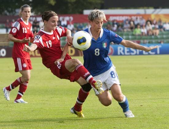 Sweden 20130713 Halmstad Örjans vall UEFA Women s EURO 2013 Italy vs Denmark Melania Gabbiadini Italy and Mia Brogaard Denmark KP0500001 