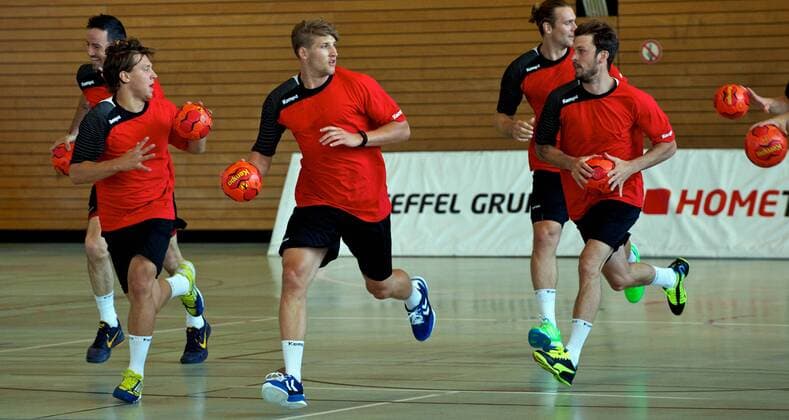 HBL Handball Bundesliga 11.07.2013 Füchse Berlin Training vlnr Iker ROMERO FERNANDEZ 18 Füchse Mattias ZACHRISSON 21 Füchse Colja LÖFFLER 2 Füchse Pavel HORAK 28 Füchse Fredrik Raahauge PETERSEN 83 Füchse