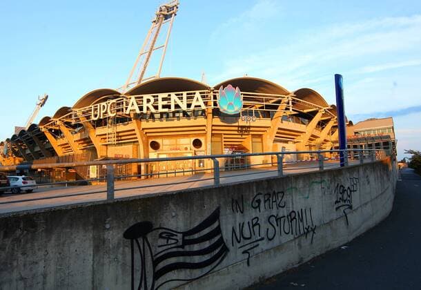 FUSSBALL - UPC-Arena, Fototermin GRAZ,AUSTRIA,06.JUL.13 - FUSSBALL - tipp3 Bundesliga powered by T-Mobile, UPC Arena, Fototermin. Bild zeigt ein Graffiti von SK Sturm Graz und die UPC Arena. 