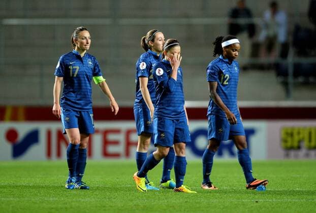 Laure Boulleau (fra) - Sabrina Delannoy (fra) - Gaetane Thiney (fra) - Elodie Thomis (fra) FOOTBALL : France vs Danemark - 1 4 finale - UEFA Euro Feminin - Suede 2013 - 22 07 2013 AnthonyBIBARD FEP Panoramic 