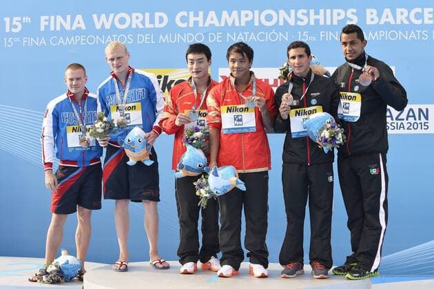 Evgeny Kuznetsov, Ilia Zakharov Russia Silver Medal, Kai Qin, Chong He China Gold Medal, Jahir Ocampo, Rommel Pacheco Mexico Bronze Medal Diving Men s 3m Springboard Synchro Final - 23.07.2013, Barcelona - FINA World Championships 2013 - andreaxstaccioli