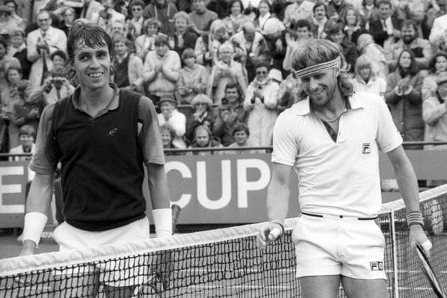 Ivan Lendl (CSSR, li.) und Björn Borg (Schweden)