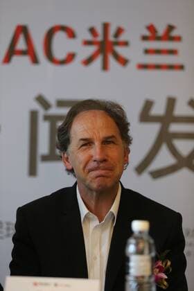 Former Italian football player Franco Baresi smiles during a press conference for AC Milan Youth Football Summer Camp in Qingdao, east Chinas Shandong province, 27 July 2013. Franco Baresi highlights press conference in Qingdao  20130727_43146