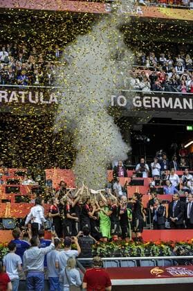 Stockholm 2013 07 28 Football UEFA Championship Womans final Norway vs Germany - Picture shows Team Germany gets the Cup - KPkod 08002 