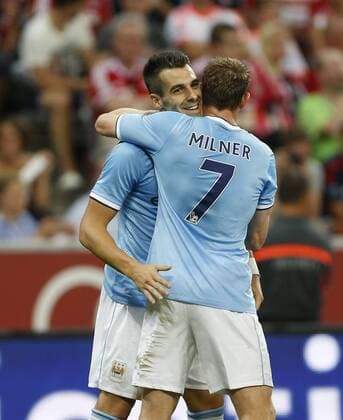 Manchester City s Alvaro Negredo celebrates scoring his sides opening goal Bayern Munich v Manchester City - Audi Cup - Allianz Arena - Munich - Germany -01 08 2013 - Pic David Klein Sportimage EDITORIAL USE ONLY. No use with unauthorised audio, video, data, fixture lists, club league logos or live services. Online in-match use limited to 120 images, no video emulation. No use in betting, games or single club league player publications.