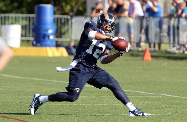 St. Louis Rams Stedman Bailey catches the football during training camp at the team practice facility in Earth City , Missouri on August 1, 2013.  SLP2013080106