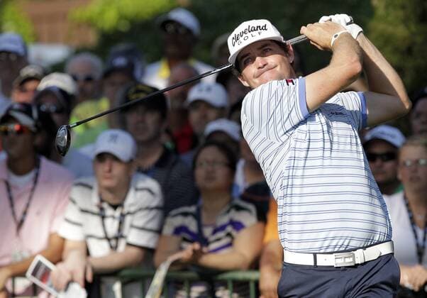 Keegan Bradley hits his tee shot on hole 10 in the first round of the PGA Golf Herren Championship at Oak Hill Country Club in Rochester, New York on August 8, 2013.  NYP20130808104