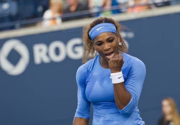 Serena Williams of the United States celebrates during the quarterfinals of women s singles at the 2013 Rogers Cup in Toronto, Canada, Aug. 9, 2013. (Xinhua Zou Zheng) (SP)CANADA-TORONTO-TENNIS-WTA-ROGERS CUP-QUARTERFINAL 