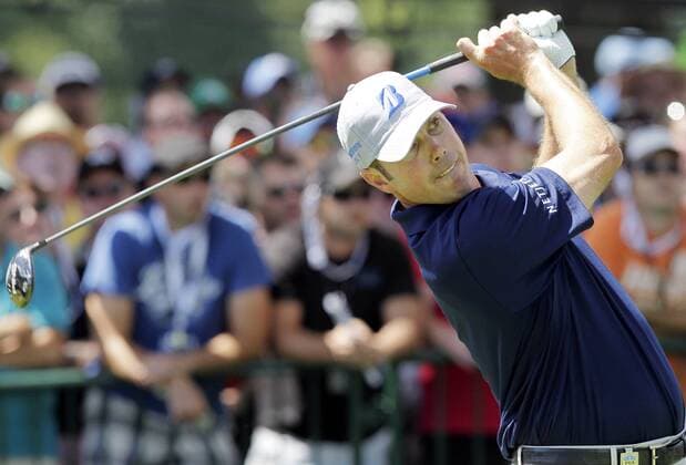 Matt Kuckar tees off on the 1st hole in the third round of the PGA Golf Herren Championship at Oak Hill Country Club in Rochester, New York on August 10, 2013.  NYP20130810122