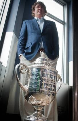 Aug. 13, 2013 - Manhattan, New York, U.S. - The Wanamaker Trophy as JASON DUFNER, 2013 PGA Golf Herren Championship winner visits the Empire State Building s 86th floor observatory to celebrate his win, Tuesday, August 13, 2013. 2013 PGA Golf Herren Championship Winner Jason Dufner Visits The Empire State Building - ZUMAb09