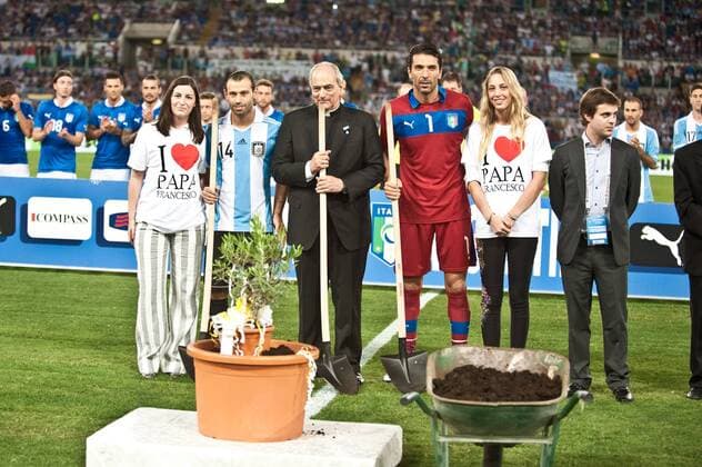 Aug. 14, 2013 - Rome, Roma, Italy - Match of soccer from Italy vs Argentina, in Rome, on August 14, 2013. In the photo: Gianluigi Buffon (Italy), Javier Mascherano Argentina. Soccer: Italy vs Argentina  - ZUMAn23