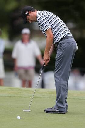 August 16,2013: Ross Fisher makes his putt on 18 at Sedgefield Country Club in Greensboro, NC. GOLF: AUG 16 PGA Golf Herren - Wyndham Championship - Round 2 Icon2013081600046 EDITORIAL USE ONLY