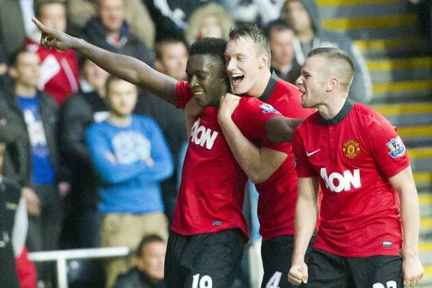 Football - 2013 2014 Premier League - Swansea City vs. Manchester United (ManU) Danny Welbeck celebrates scoring Utd s 3rd goal at Liberty Stadium.