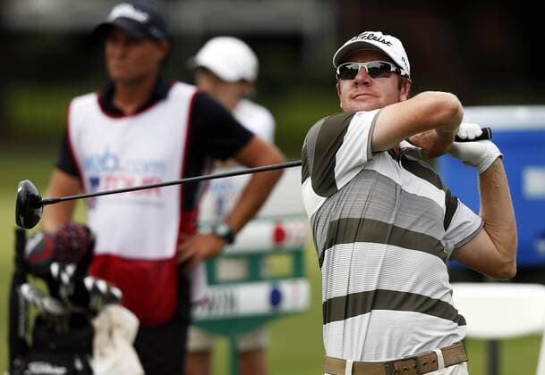 Aug. 17, 2013 - Knoxville, TN, United States of America - Aron Price tees off during third round play of the News Sentinel Open Saturday, August 17, 2013 in Knoxville, Tenn. (Cal Media) PGA Golf Herren Web.com Tour AUG. 17 - ZUMAc04