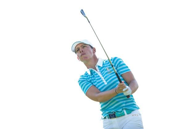 17 AUGUST 2013: Karine Icher hits her tee shot during the foursome matches on day 2 of The Solheim Cup at the Colorado Golf Club in Parker, Colorado. GOLF: AUG 17 LPGA Golf Damen - The Solheim Cup - Second Round Icon132130816922 EDITORIAL USE ONLY