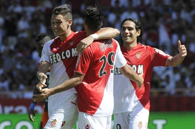Emmanuel Riviere (C) - Radamel Falcao (R) FOOTBALL: AS Monaco - HSC Montpellier - Ligue 1 - 18 08 2013 xFranckPennantx 