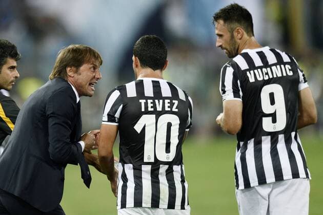 Db Roma 18 08 2013 - Supercoppa Italiana Juventus-Lazio foto Daniele Buffa Image Sport nella foto: Antonio Conte-Carlos Tevez-Mirko Vucinic 