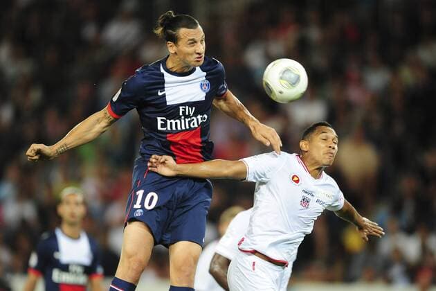 Zlatan Ibrahimovic (PSG) vs Adrian Grenddy Perozo Rincon (Ajaccio) FOOTBALL : PSG vs Ajaccio - L1 - 18 08 2013 JBAutissier Panoramic 