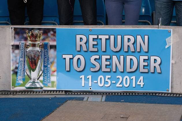 Manchester City fans display an optimistic banner - Manchester City - Premier League - Etihad Stadium - Manchester - 19 08 2013 Pic Philip Oldham Sportimage EDITORIAL USE ONLY. No use with unauthorised audio, video, data, fixture lists, club league logos or live services. Online in-match use limited to 120 images, no video emulation. No use in betting, games or single club league player publications.