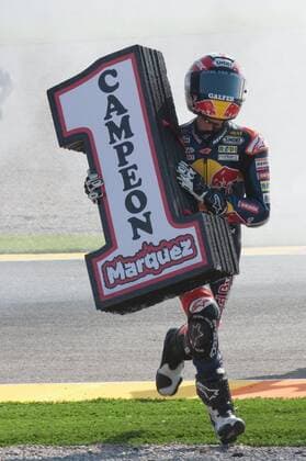 Motorcycling GP of Comunitat Valenciana, in the picture Marc Marquez celebrates victory. xMircoxLazzarix 