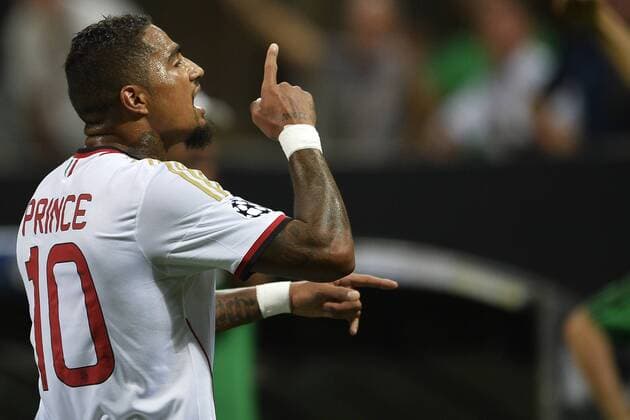 Esultanza dopo il gol di Kevin Prince Boateng Milan 1-0 Goal celebration Milano 28-08-2013 Stadio Giuseppe Meazza Football Calcio Champions League Play-Offs AC Milan - Psv Eindhoven andreaxstaccioli