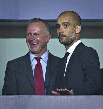 Prag, 30.08.2013, Supercup Karl-Heinz Rummenigge (FCB) und Trainer Josep Pep Guardiola (FCB) FC Bayern München - FC Chelsea London