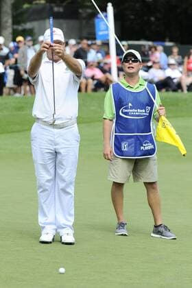 Aug. 30, 2013 - Norton, Massachusetts, USA - August 30, 2013 - Norton, Massachusetts, U.S. - Nicholas Thompson lines up a putt on the 9th green during the first round of the Deutsche Bank Championship, FedEx Cup playoffs held at the Tournament Players Club in Norton Massachusetts. Eric Canha CSM PGA Golf Herren 2013: Deutsche Bank Championship Round 1 AUG 30 - ZUMAc04