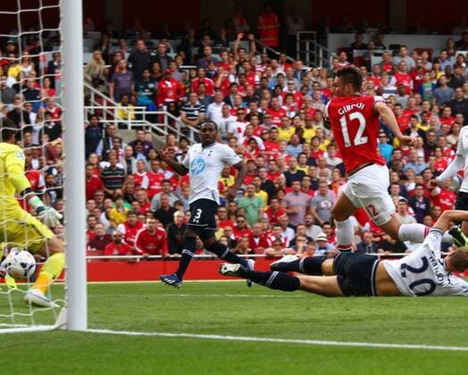 Arsenal v Tottenham Hotspur . . London, UK . . 01.09.2013 Olivier Giroud (A) scores a goal for Arsenal. 1-0 