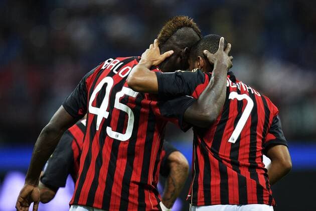 Robinho (R) Milan, Mario Balotelli Goal celebration Milano 01-09-2013 Stadio Giuseppe Meazza San Siro Football Calcio Campionato Italiano Serie A AC Mailand - Cagliari Calcio andreaxstaccioli