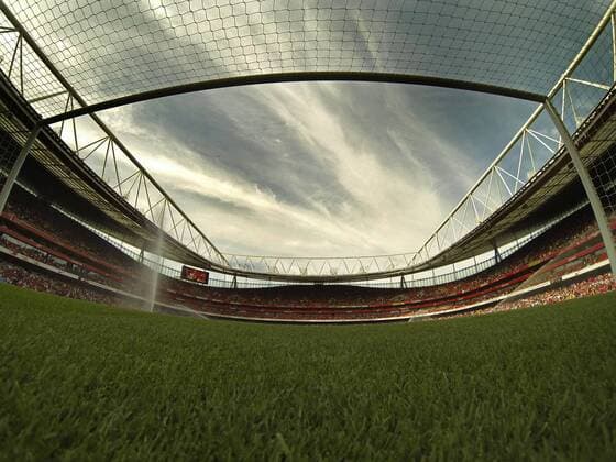 Arsenal FC London, UK . . 01.09.2013 A view from inside a goal at the Emirates Stadium. 
