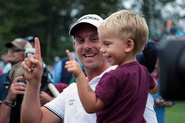 September 2, 2013: Henrik Stenson and son Karl celebrate after his victory. during the Final Round of the Deutsche Bank Championship at TPC Boston, Norton, MA on September 2, 2013. GOLF: SEP 02 PGA Golf Herren - Deutsche Bank Championship - Final Round Icon20142538 EDITORIAL USE ONLY