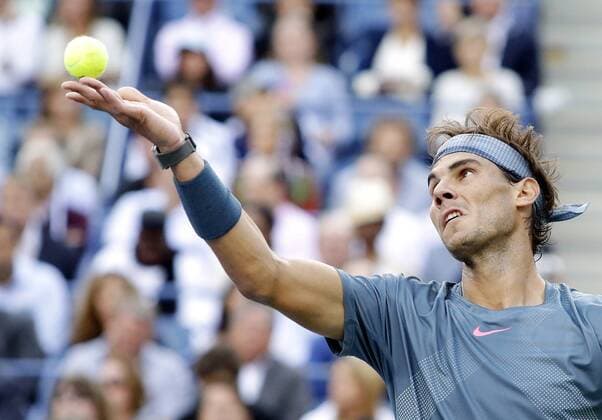 Rafael Nadal of Spain serves in the Men s Final in Arthur Ashe Stadium at the U.S. Open Tennis Championships at the USTA BillieJeanKing National Tennis Center in New York City on September 9, 2013.  NYP20130909142